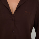 Cosy Brushed Thermal Pyjama Shirt - Espresso - sundé