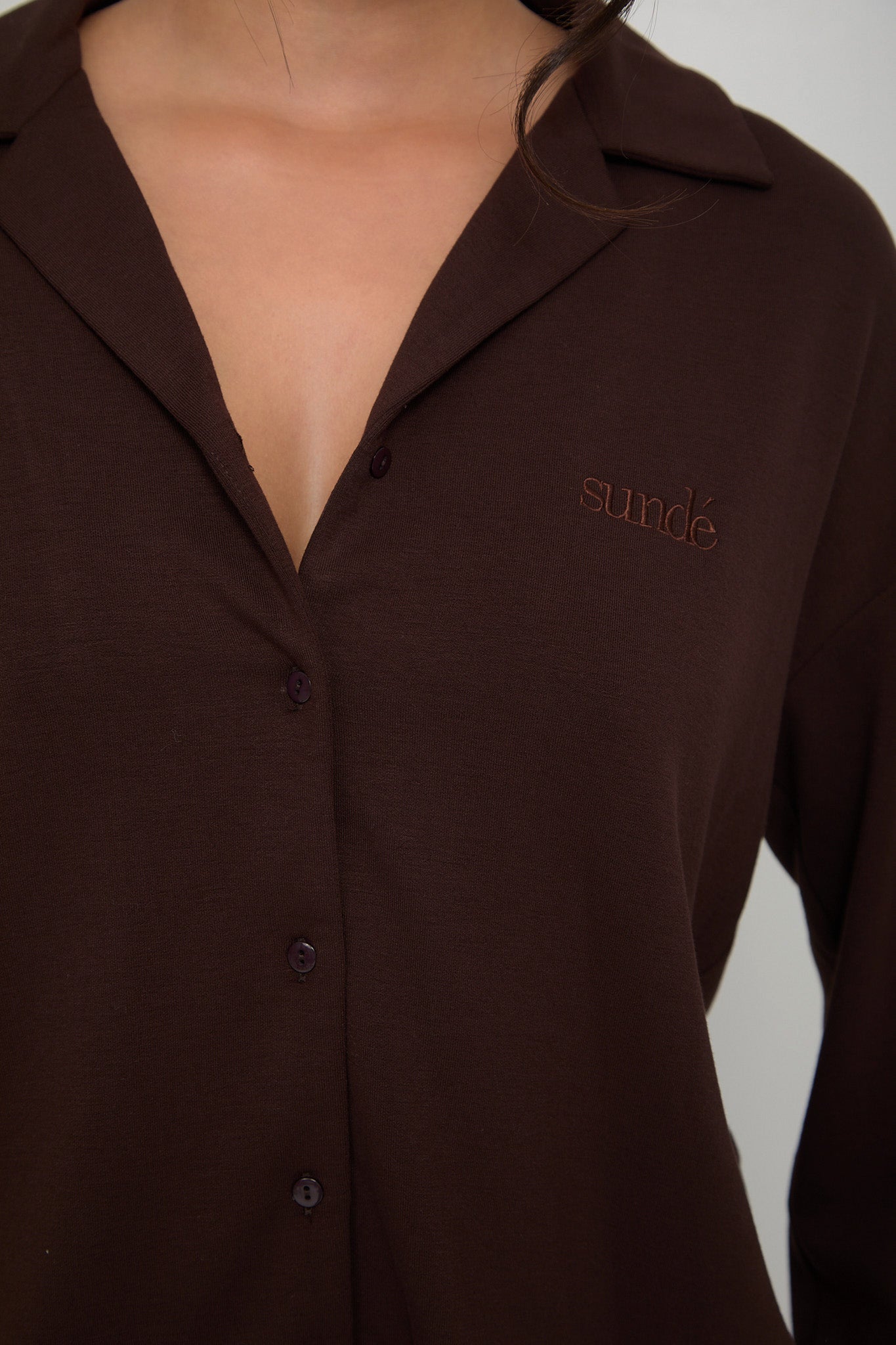 Cosy Brushed Thermal Pyjama Shirt - Espresso - sundé