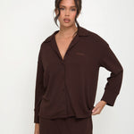 Cosy Brushed Thermal Pyjama Shirt - Espresso - sundé