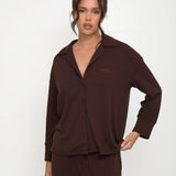 Cosy Brushed Thermal Pyjama Shirt - Espresso - sundé