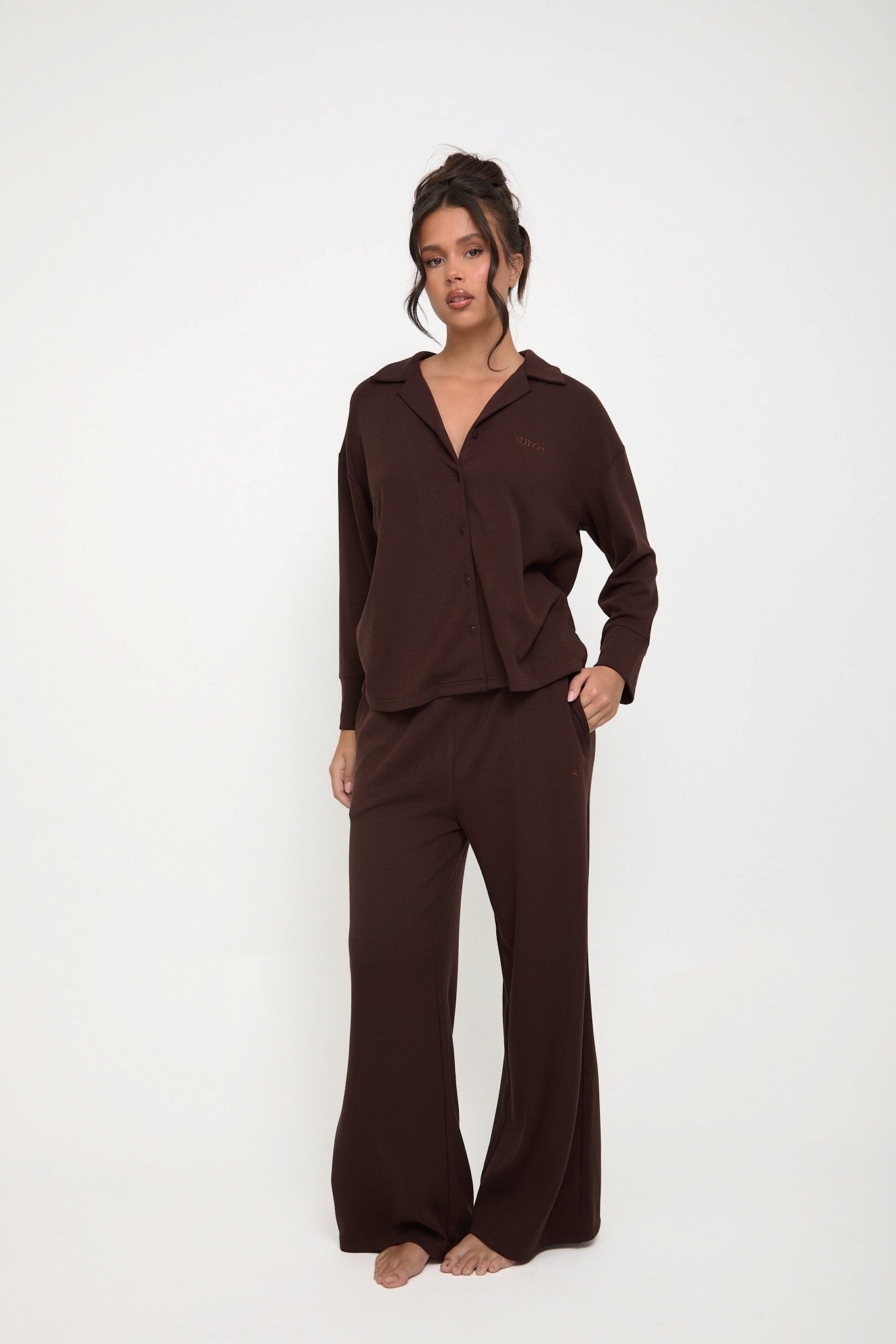 Cosy Brushed Thermal Pyjama Trousers - Espresso - sundé