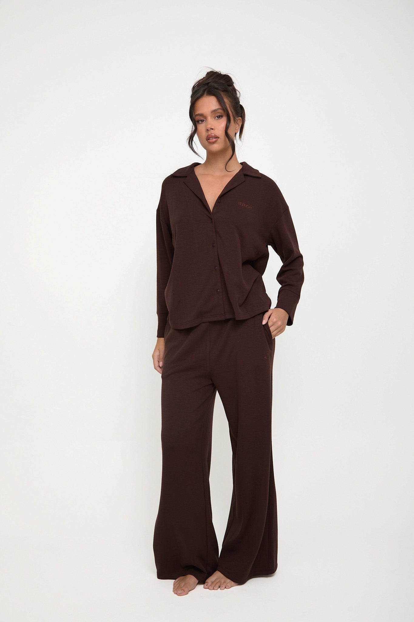 Cosy Brushed Thermal Pyjama Trousers - Espresso - sundé