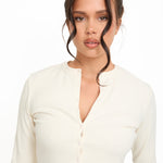 Cosy Brushed Ribbed Button Top - Cream - sundé