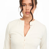 Cosy Brushed Ribbed Button Top - Cream - sundé