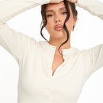Cosy Brushed Ribbed Button Top - Cream - sundé