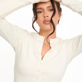 Cosy Brushed Ribbed Button Top - Cream - sundé