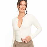 Cosy Brushed Ribbed Button Top - Cream - sundé