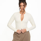 Cosy Brushed Ribbed Button Top - Cream - sundé