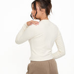 Cosy Brushed Ribbed Button Top - Cream - sundé