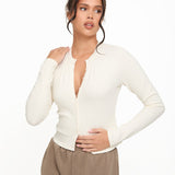 Cosy Brushed Ribbed Button Top - Cream - sundé