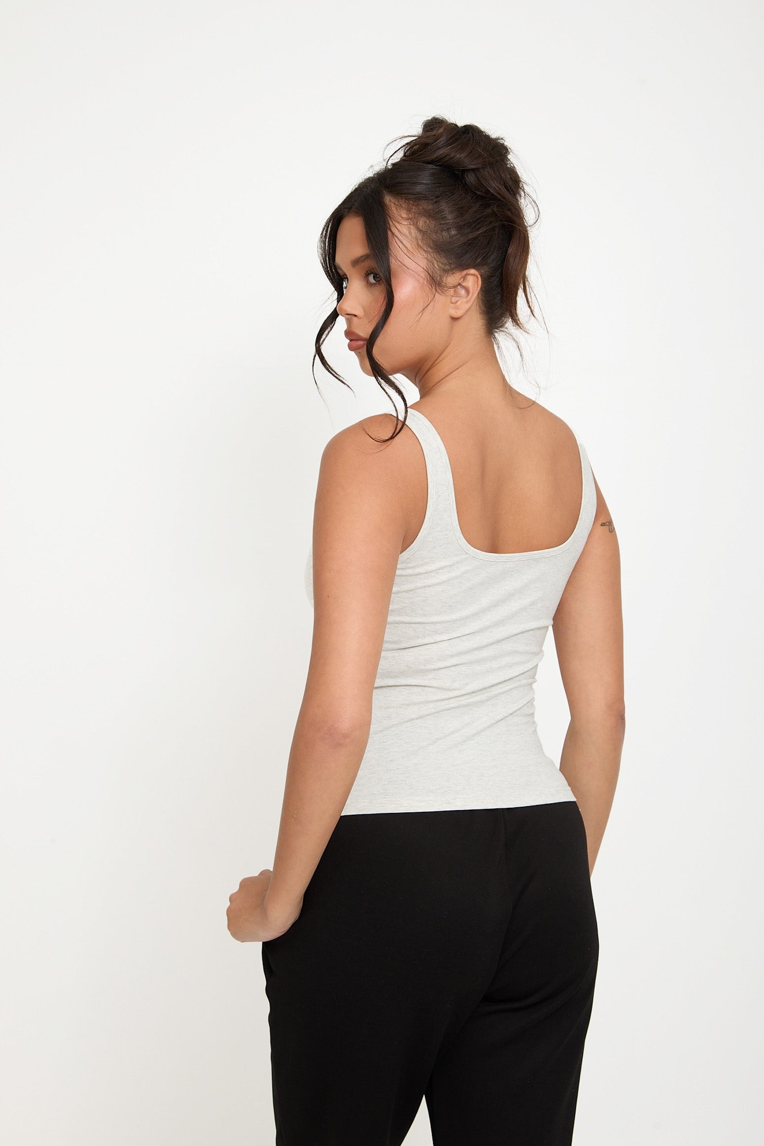 Cotton Square Neck Vest Top – Fitted Summer Essential | Ice Grey