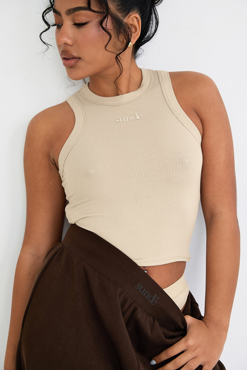 Modal Ribbed Racer Vest - Latte - Sunde