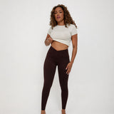 Velour Touch Wrap High-Waisted Leggings - Espresso