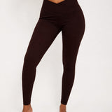 Velour Touch Wrap High-Waisted Leggings - Espresso