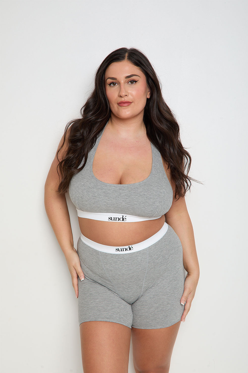 Cotton Lyocell Ribbed Racerback Bra - Grey Marl - Sunde