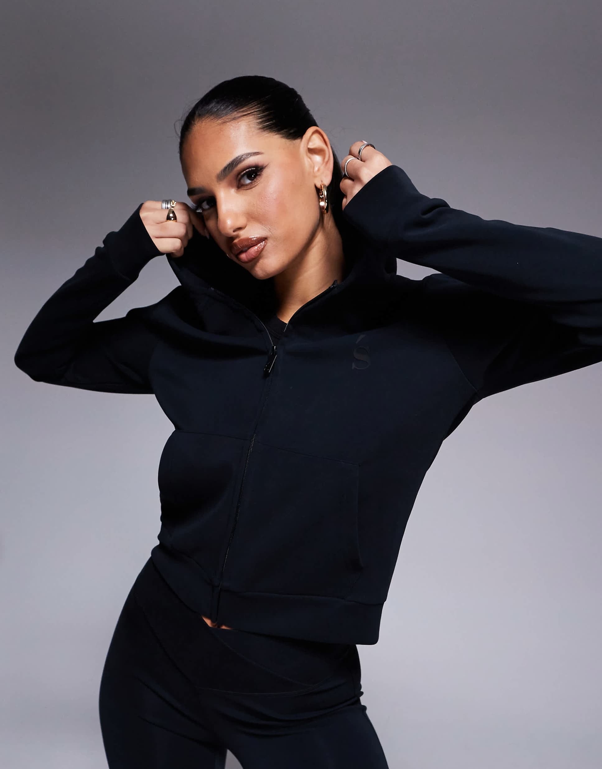 Velour Touch Velour Zip-Through Hoodie - Washed Black - Sunde