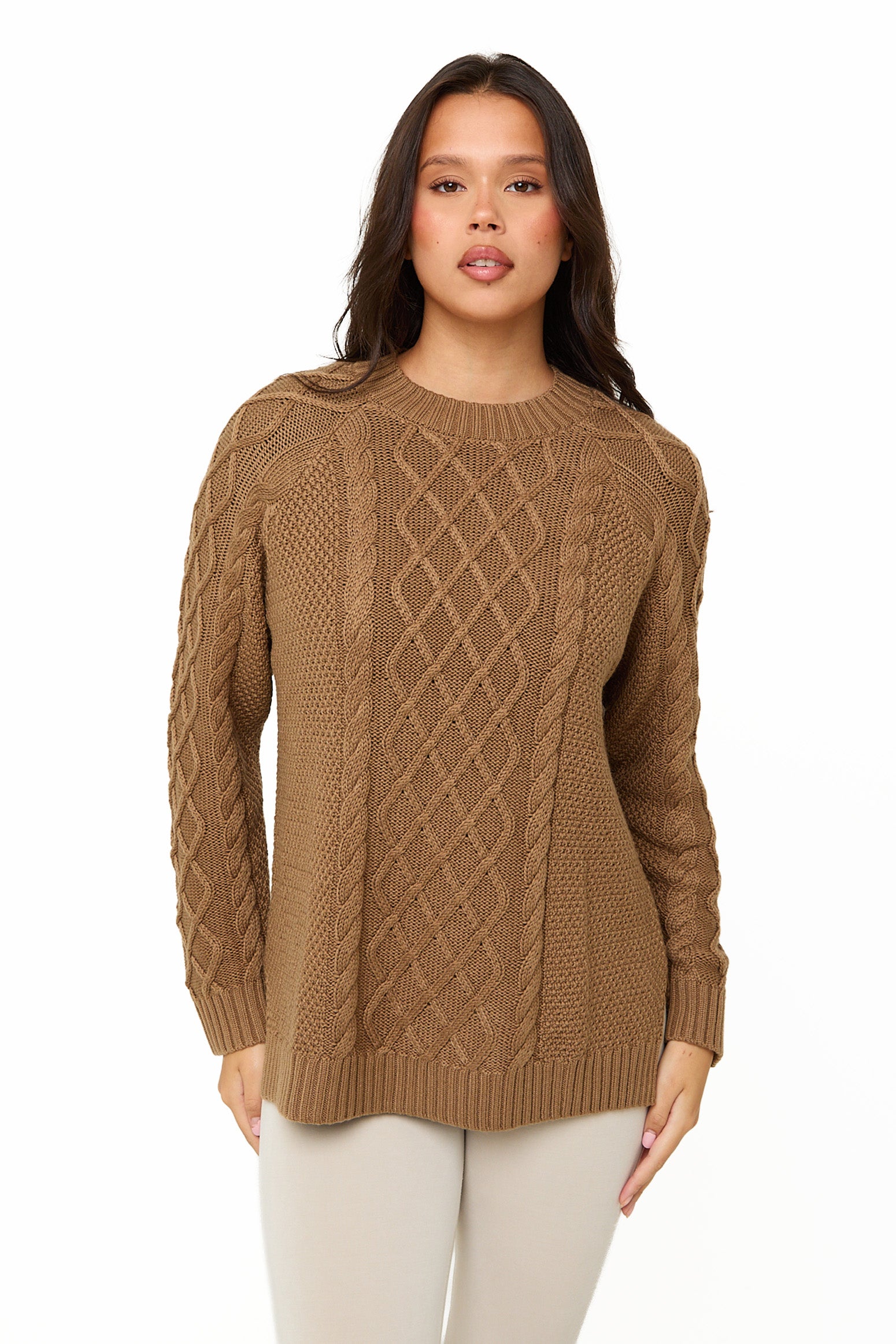 Camel Knitted Cable Jumper - Sunde - sundé