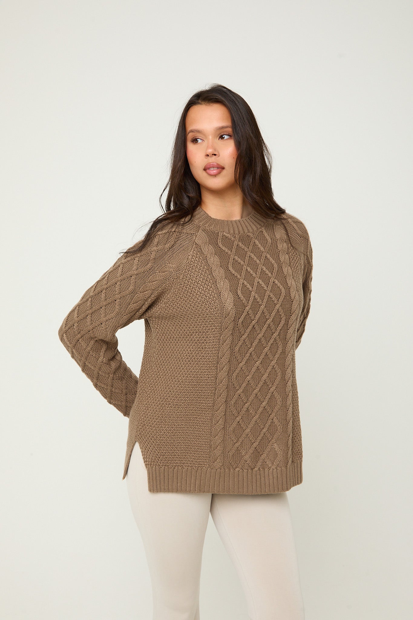 Camel Knitted Cable Jumper - Sunde