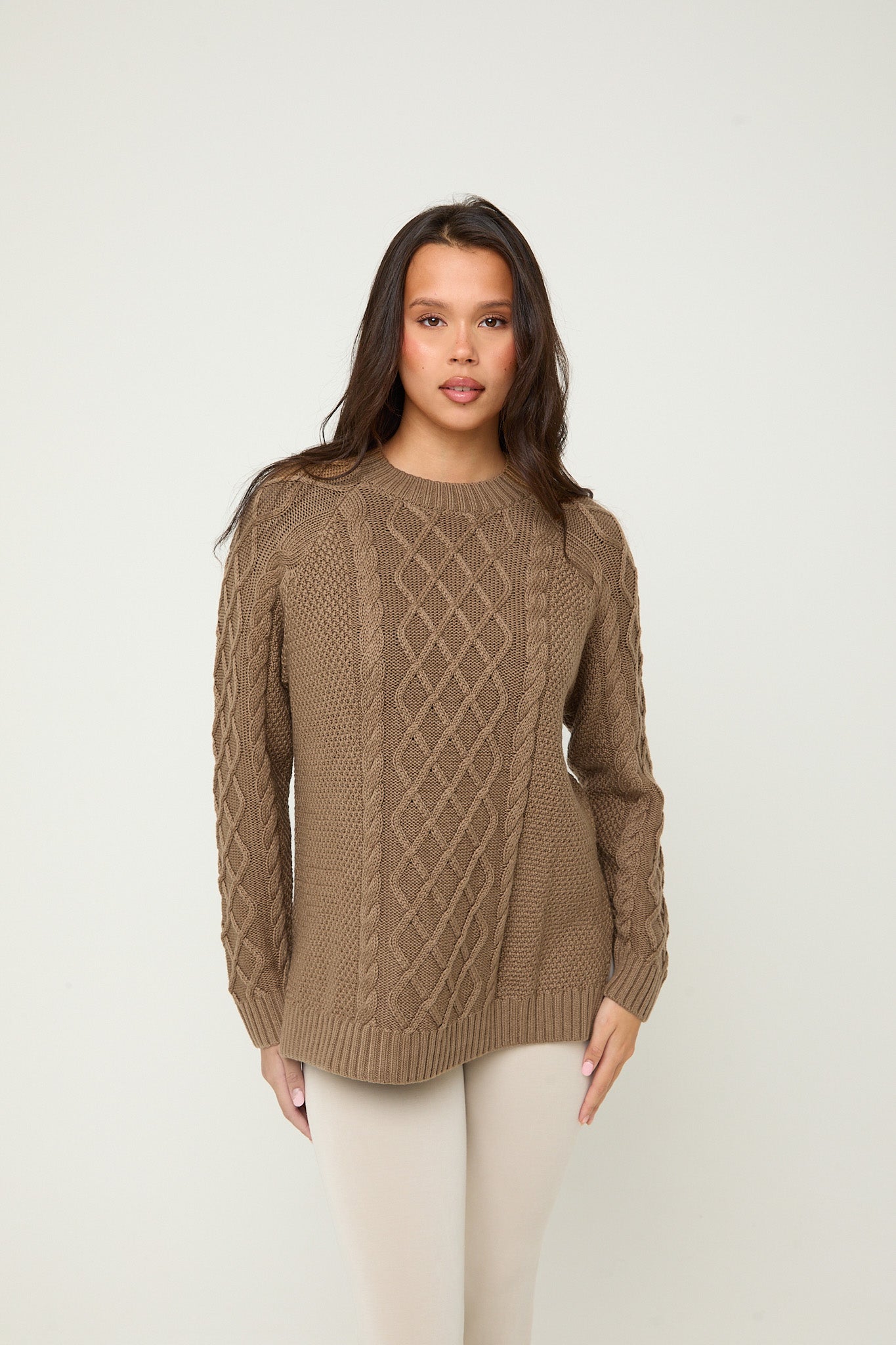 Camel Knitted Cable Jumper - Sunde
