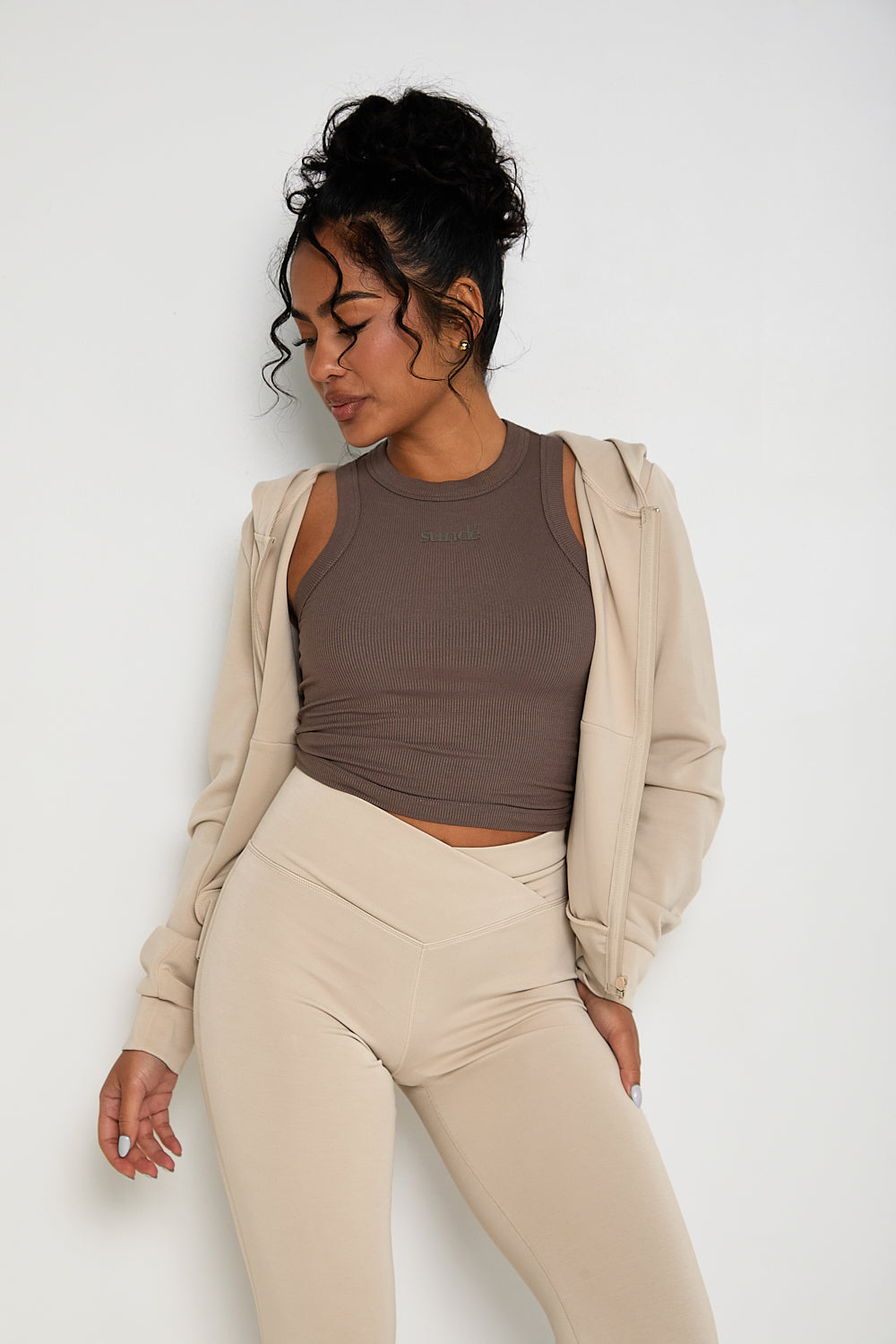 Velour Touch Zip-Through Hoodie - Latte - Sunde