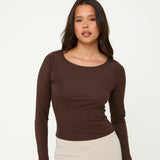Lyocell Basic Long Sleeve Top - Espresso- Sunde - sundé