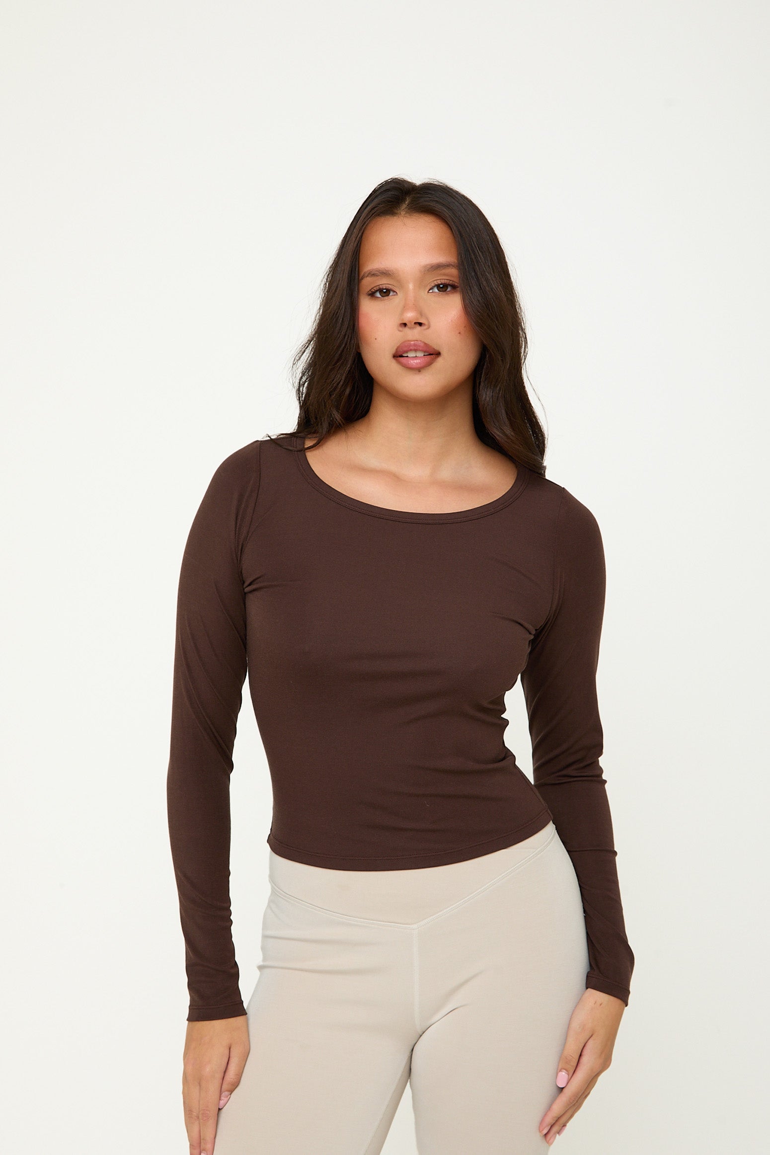 Lyocell Basic Long Sleeve Top - Espresso- Sunde