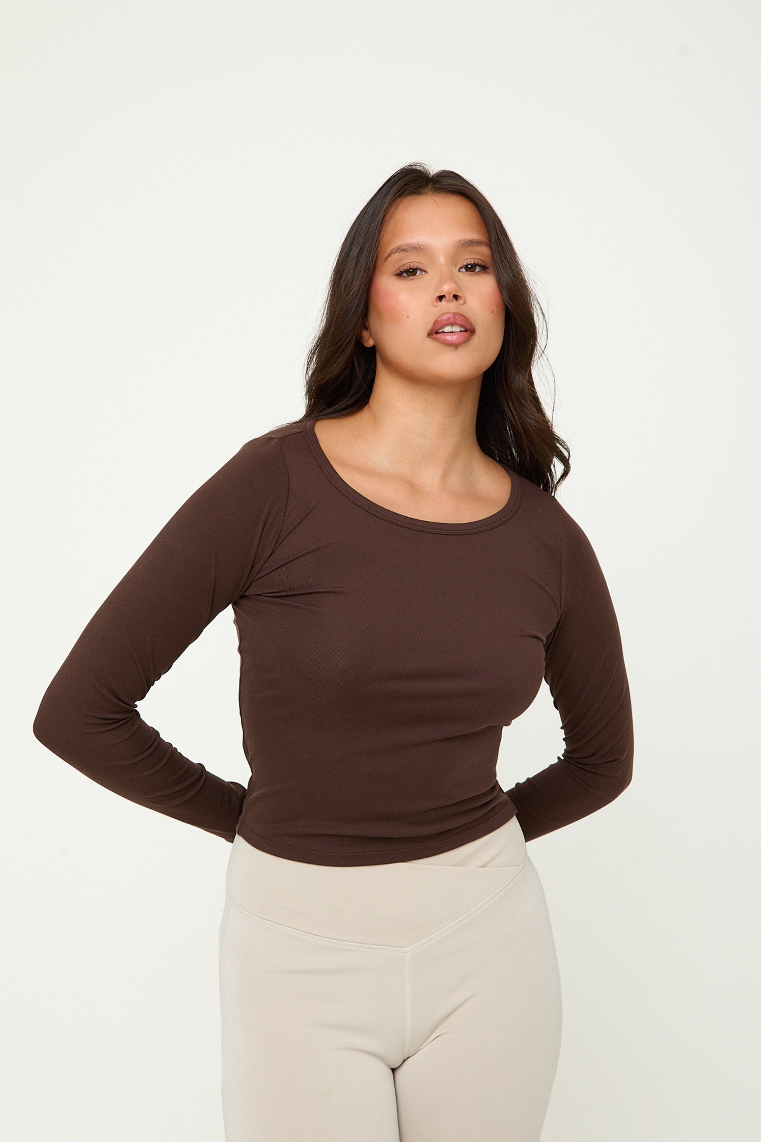 Lyocell Basic Long Sleeve Top - Espresso- Sunde