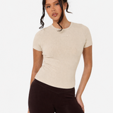 Modal Ribbed Basic T-Shirt - Latte- Sunde