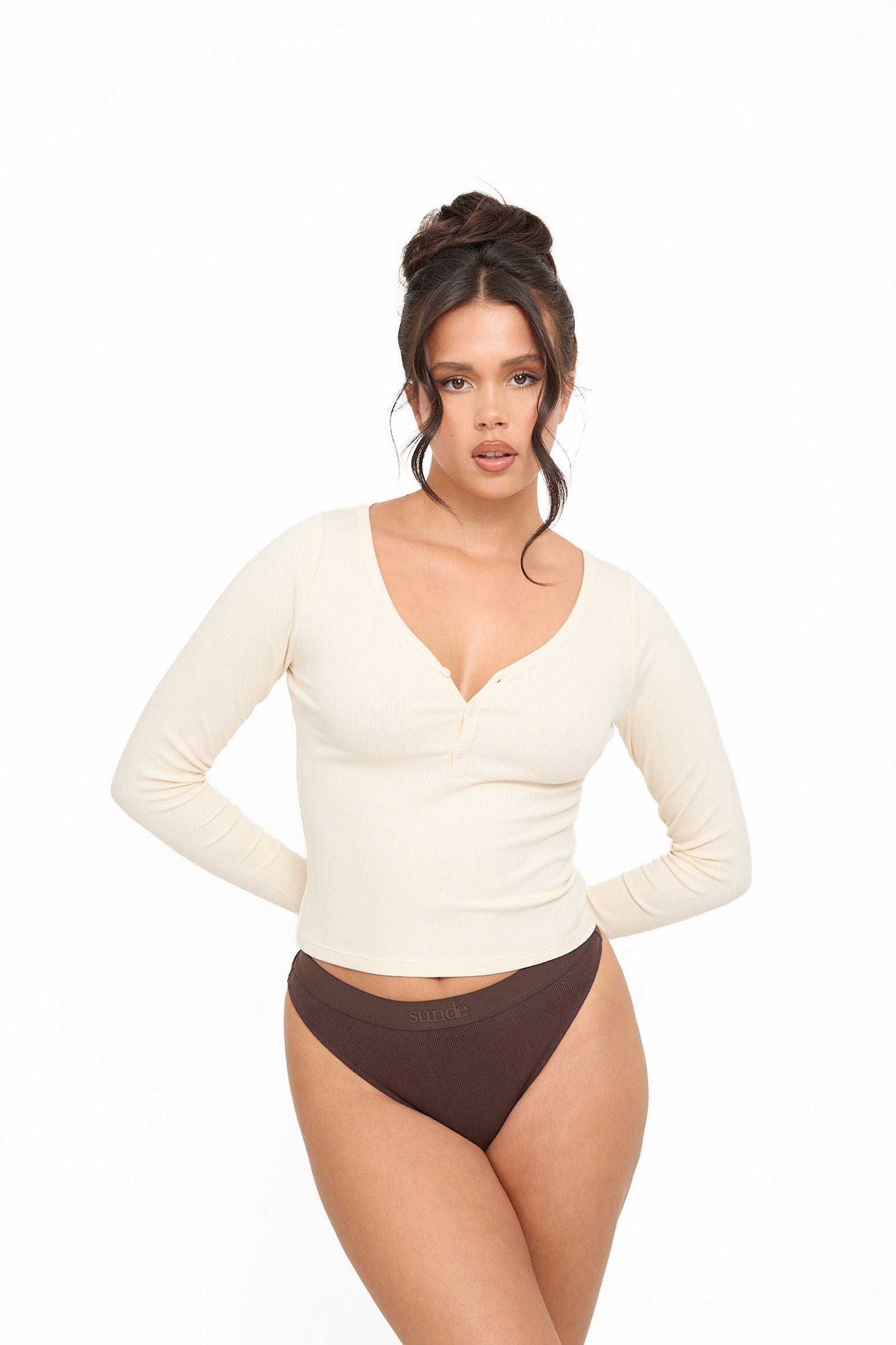 Modal Ribbed Long Sleeve Basic - Almond - sundé