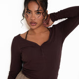 Modal Ribbed Long Sleeve Basic - Chocolate - sundé