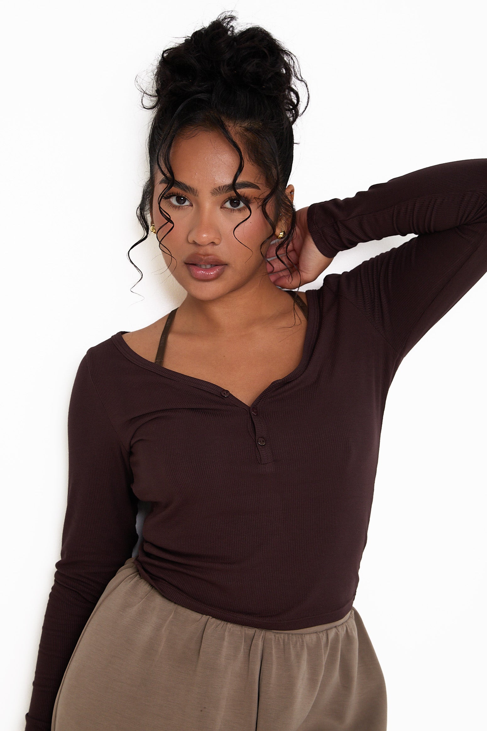 Modal Ribbed Long Sleeve Basic - Chocolate - sundé
