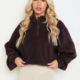 Oversized ¼ Zip Teddybear Fleece - Espresso - sundé