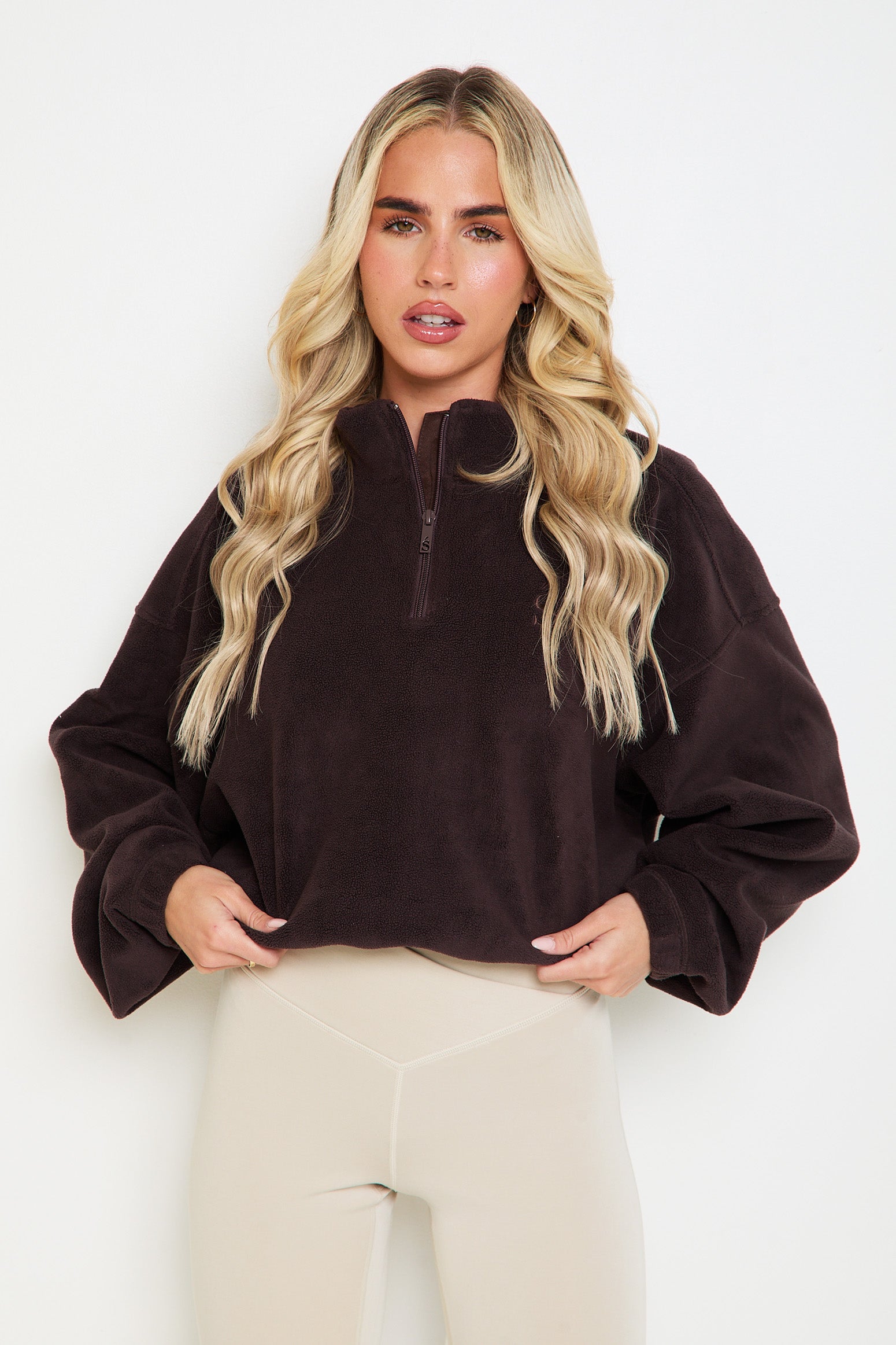 Oversized ¼ Zip Teddybear Fleece - Espresso