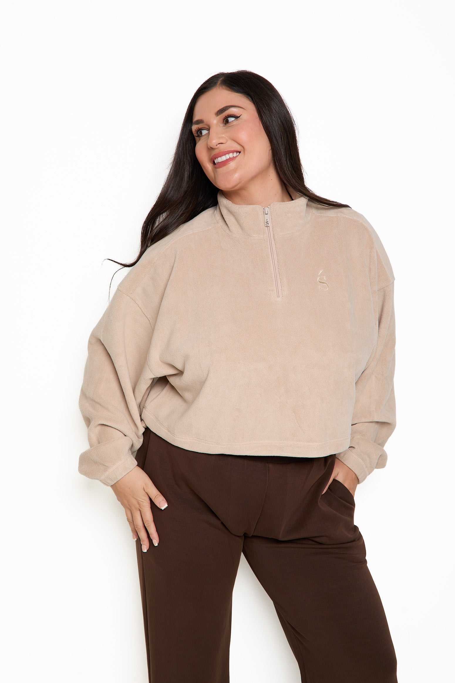 Oversized ¼ Zip Teddybear Fleece - Latte - sundé