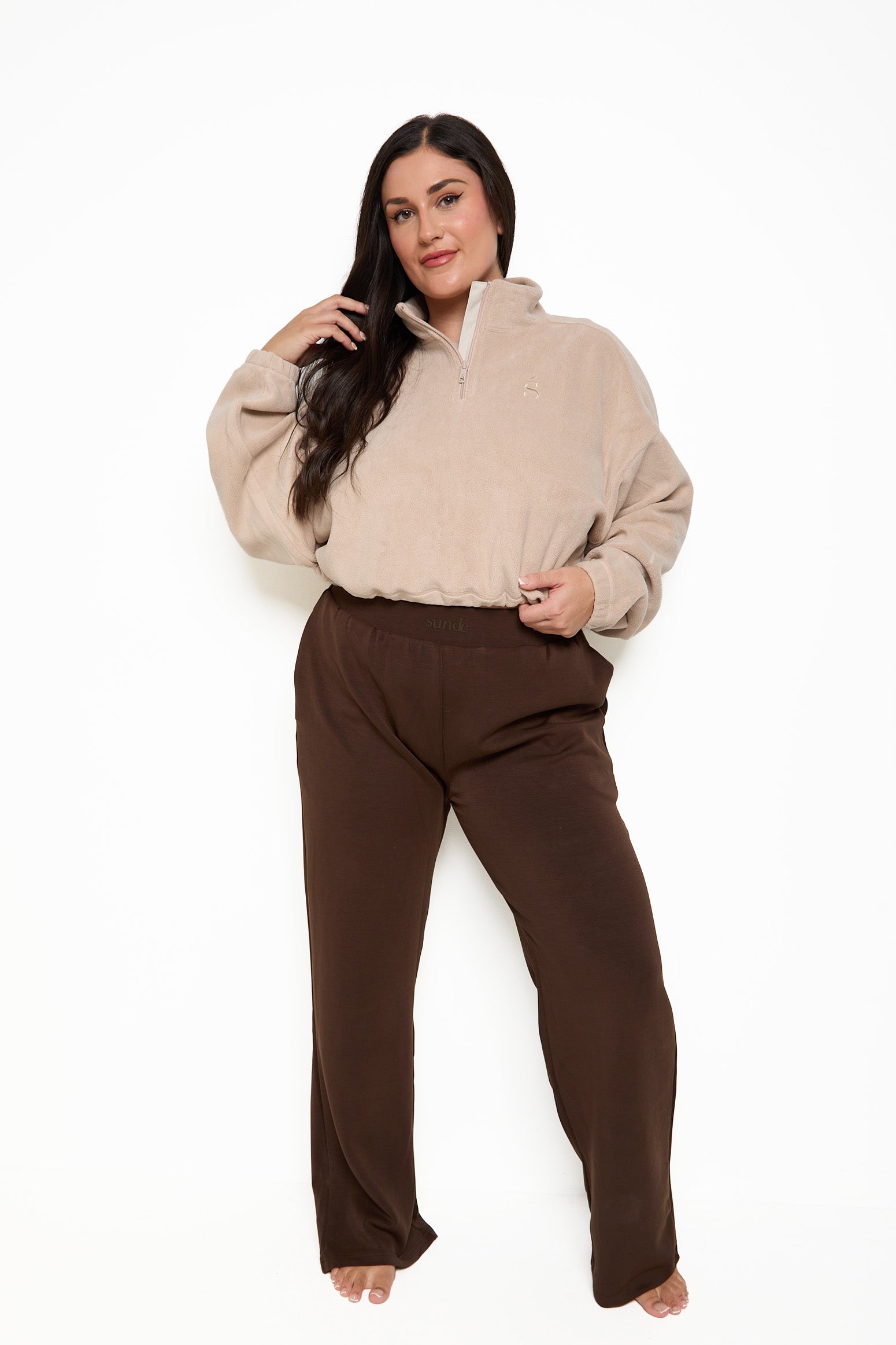 Oversized ¼ Zip Teddybear Fleece - Latte - sundé