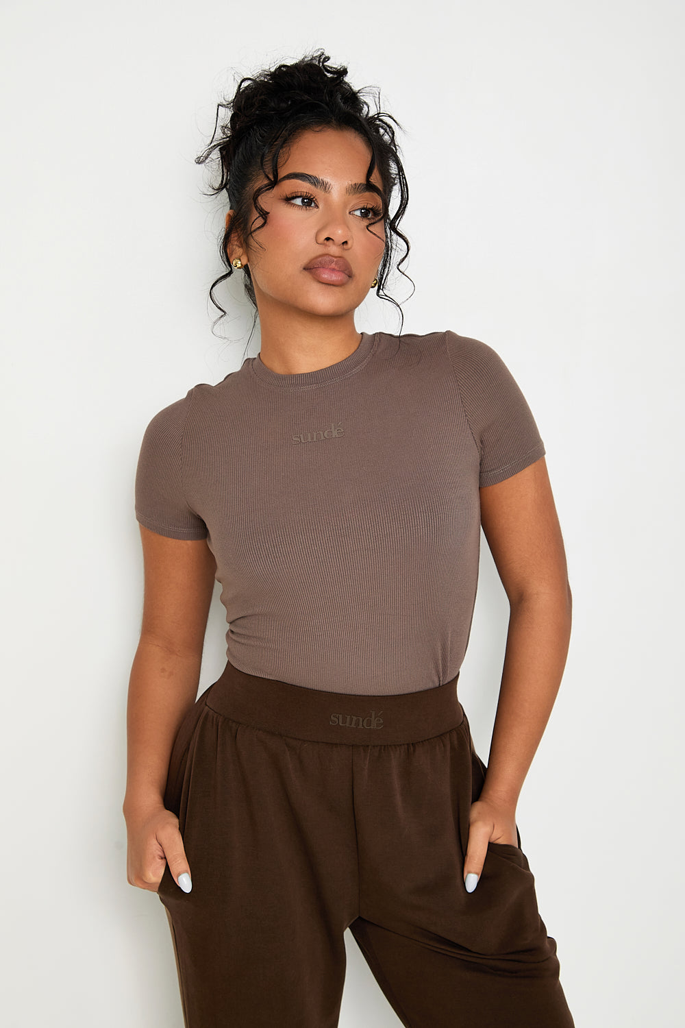 Modal Ribbed Basic T-Shirt - Mocha - Sunde