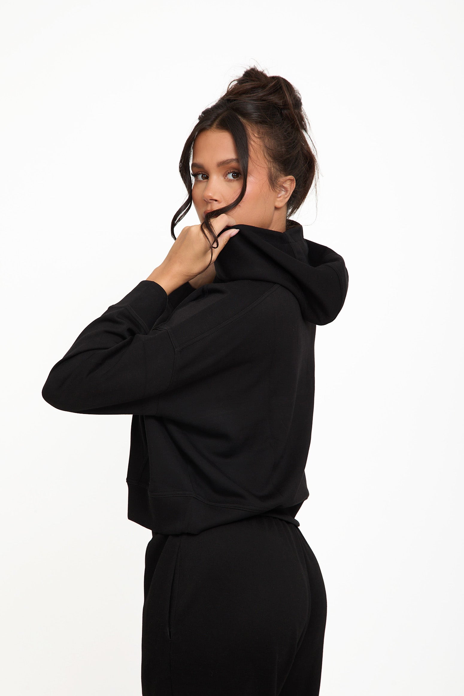 Boxy Cropped Hoodie - Black