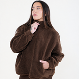 Teddy Bear 1/4 Zip Sherpa Jacket - Cocoa