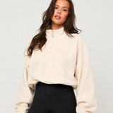 Oversized ¼ Zip Teddybear Fleece - Cream