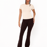 Velour Touch Wrap High-Waisted Flare Leggings - Espresso