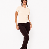 Velour Touch Wrap High-Waisted Flare Leggings - Espresso