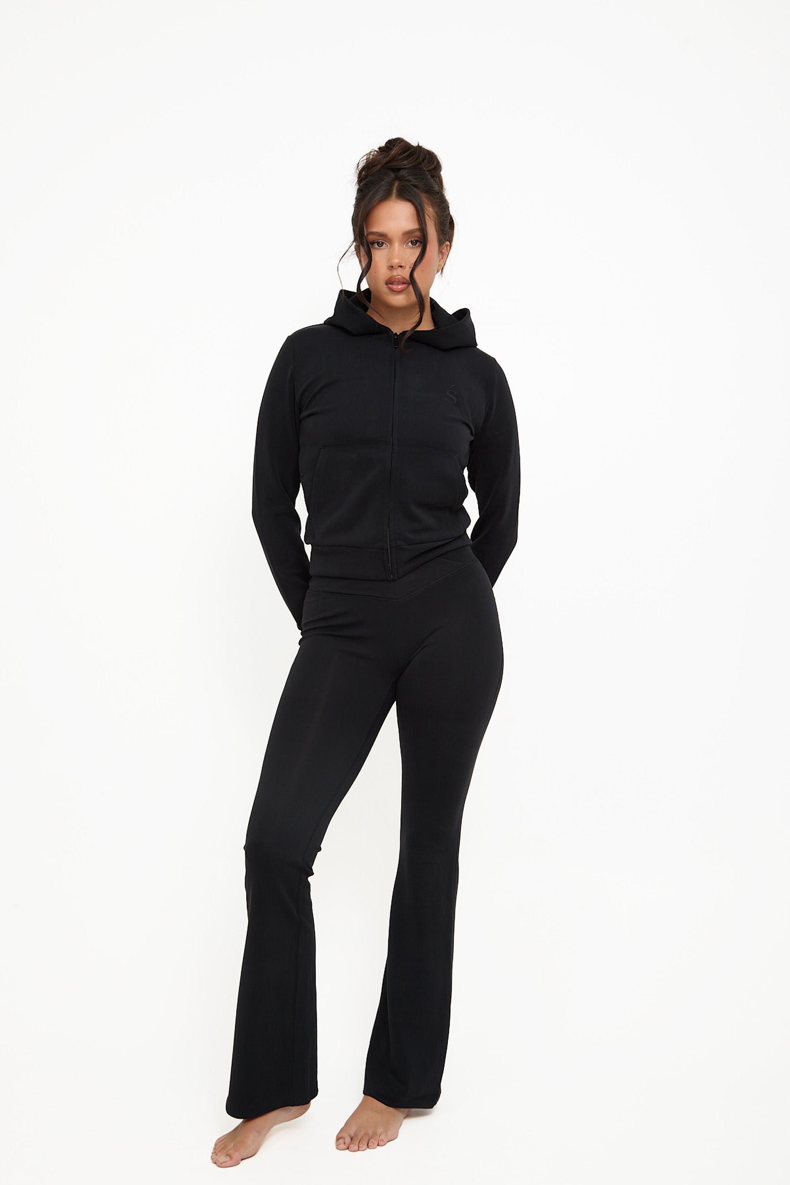 Velour Touch Wrap High-Waisted Flare Leggings - Washed Black - sundé