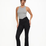 Velour Touch Wrap High-Waisted Flare Leggings - Washed Black - sundé