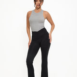 Velour Touch Wrap High-Waisted Flare Leggings - Washed Black - sundé