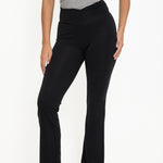 Velour Touch Wrap High-Waisted Flare Leggings - Washed Black - sundé