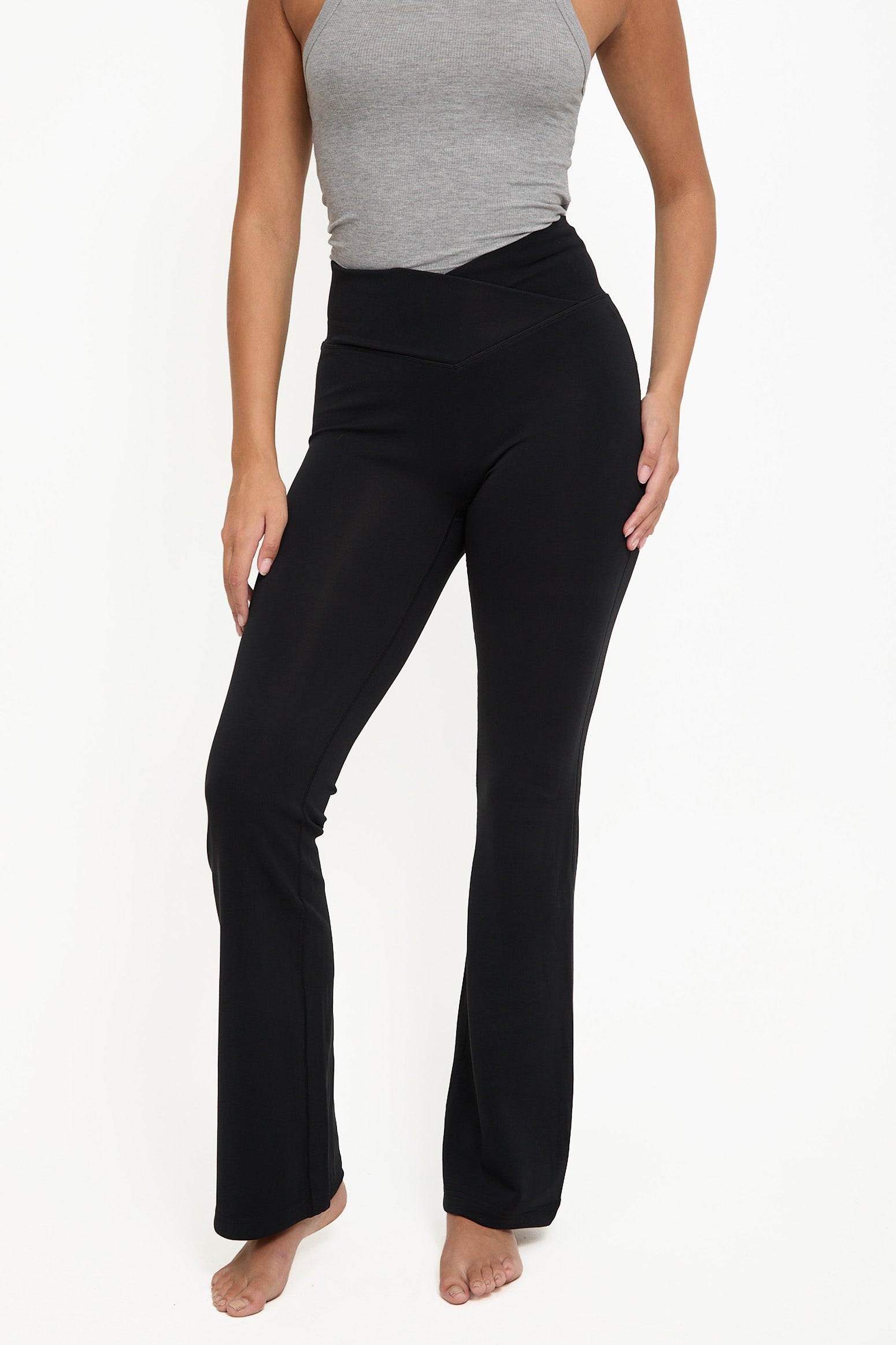 Velour Touch Wrap High-Waisted Flare Leggings - Washed Black - sundé