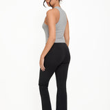Velour Touch Wrap High-Waisted Flare Leggings - Washed Black