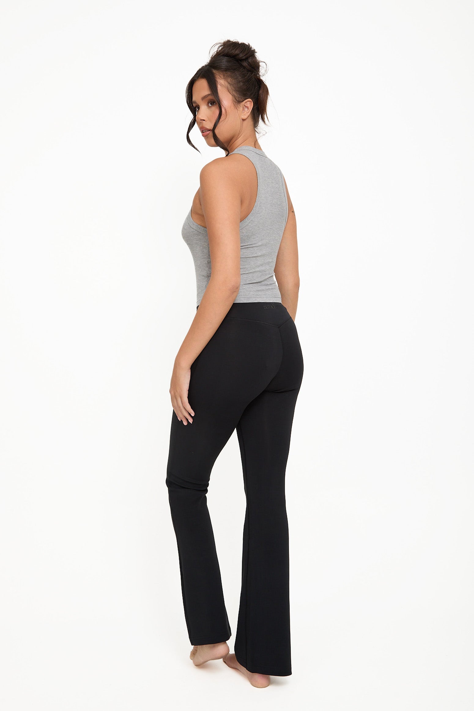 Velour Touch Wrap High-Waisted Flare Leggings - Washed Black