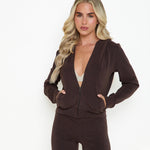 Velour Touch Lounge Zip Through Hoodie - Espresso - sundé