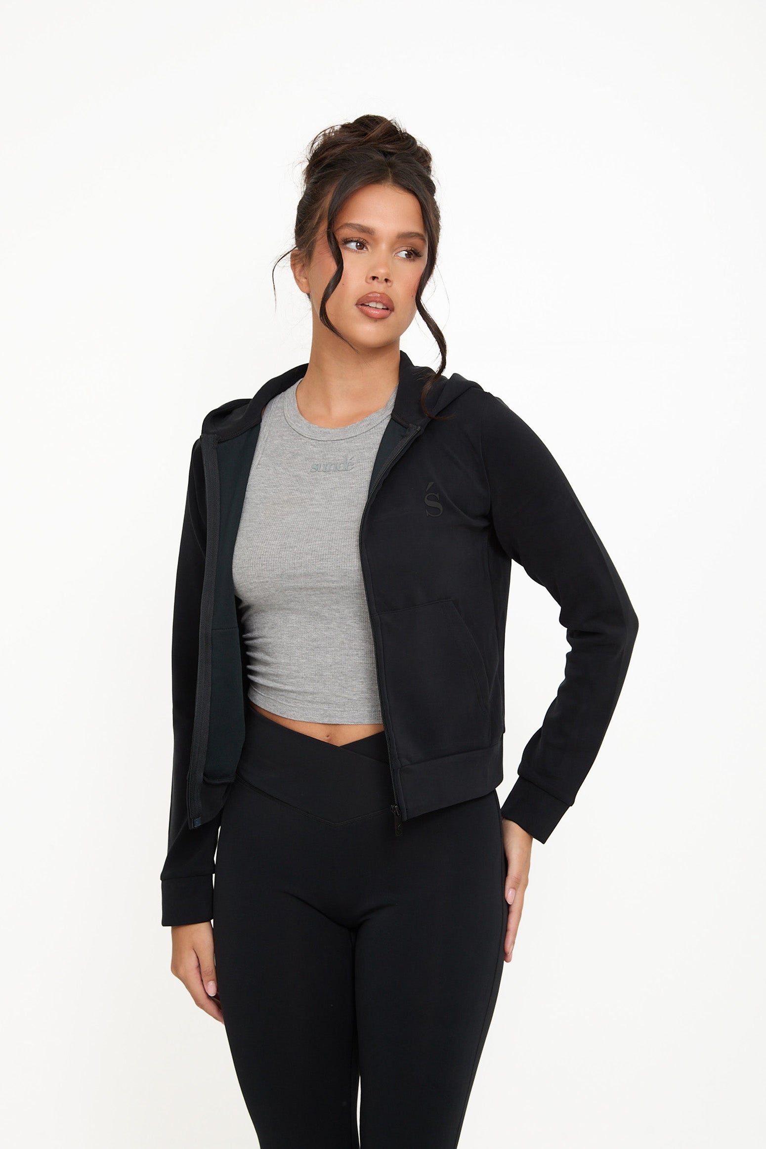 Velour Touch Velour Zip-Through Hoodie - Washed Black - Sunde - sundé
